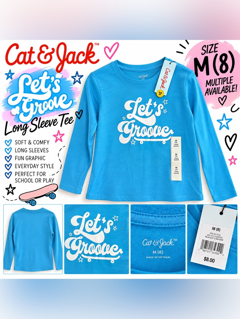 Cat & Jack Long Sleeve Tee in Bright Blue with "Let's Groove" Graphic